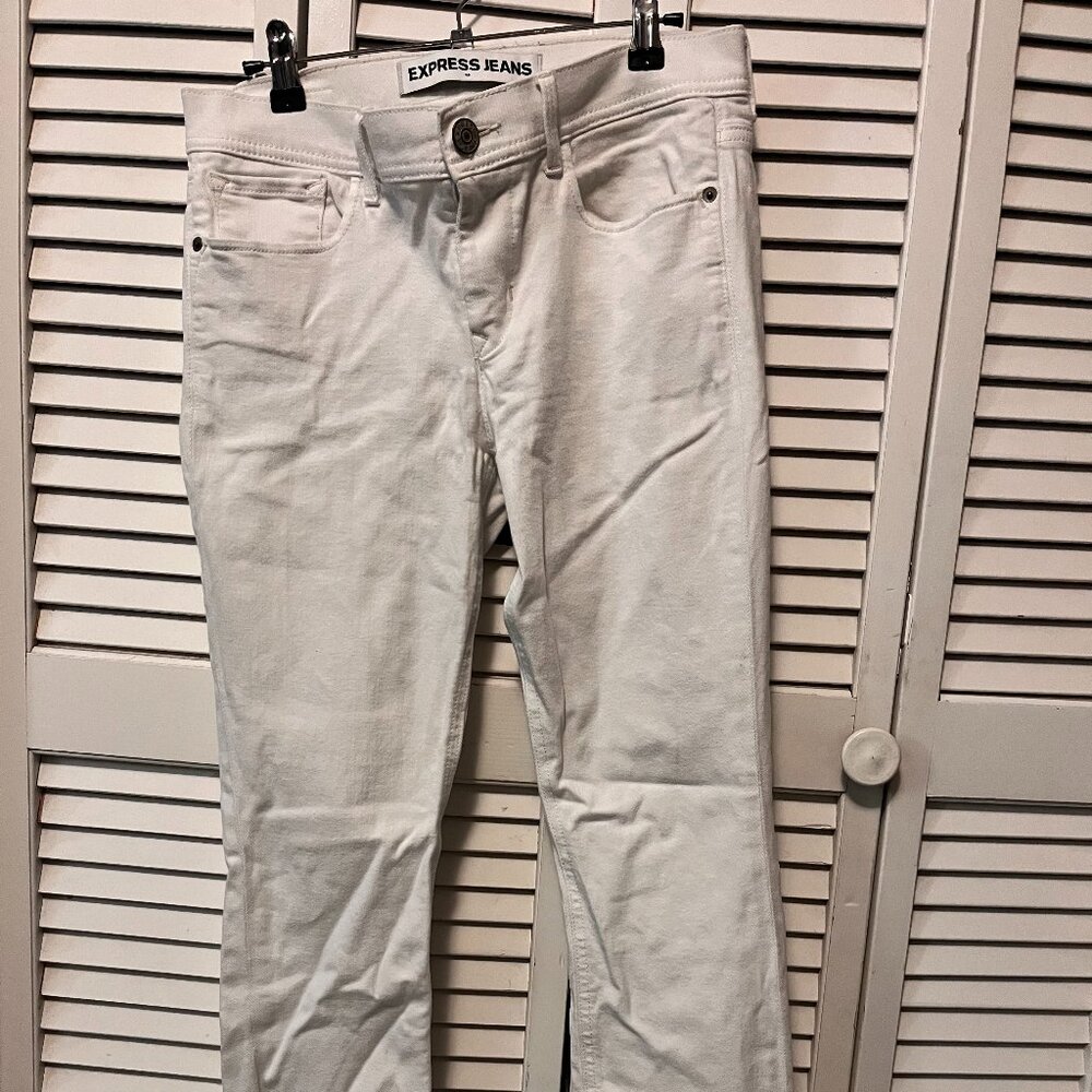 Express jeans, white, cropped, mid-rise